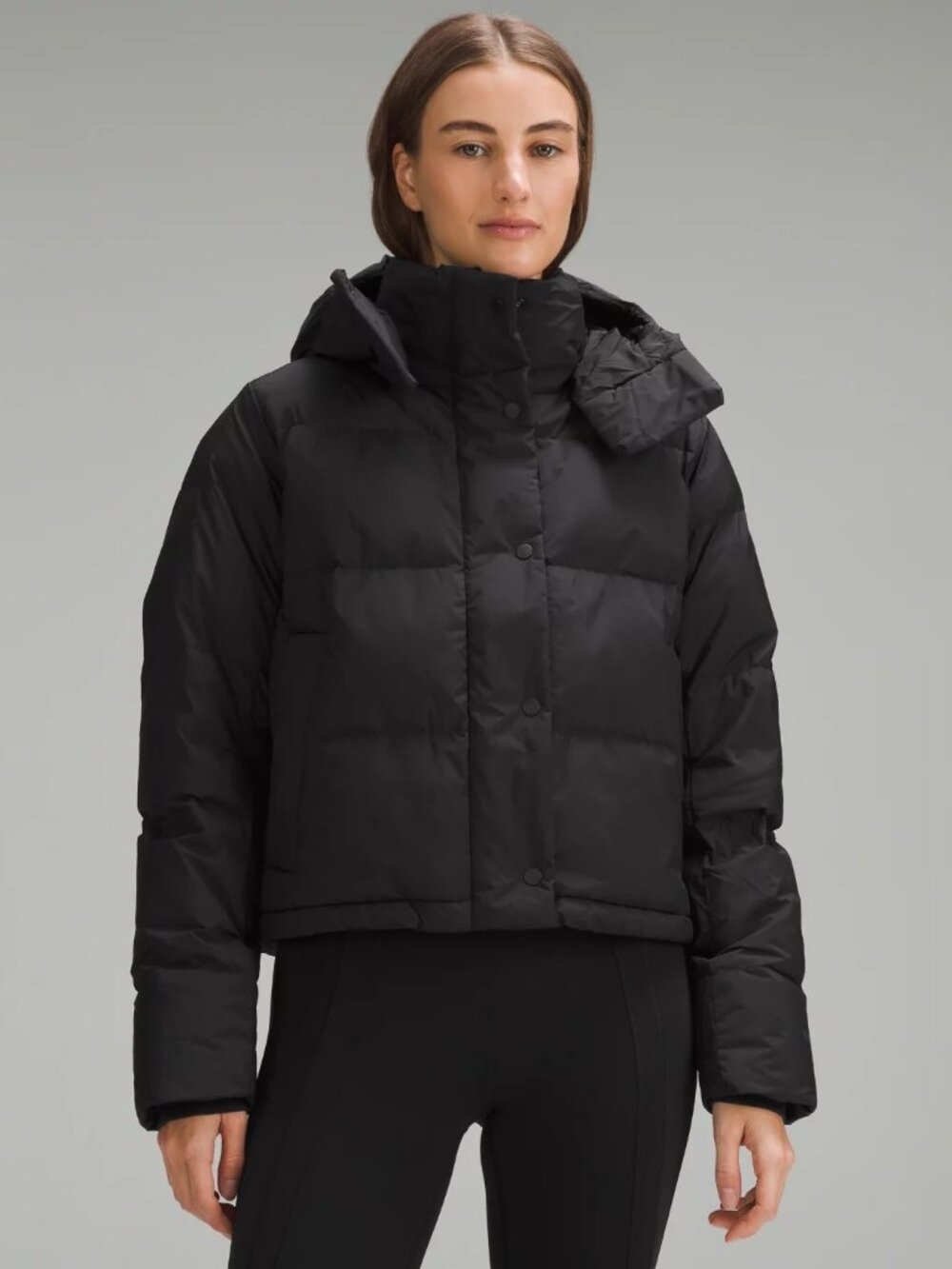 Lululemon Wunder Puff Cropped Jacket Black Size 4 600 Down Hooded Puffer EUC